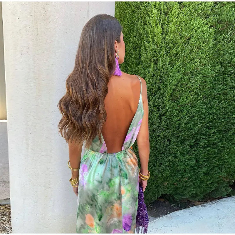Anisten - buntes, sexy Maxikleid mit Halo-Dye-Print und abnehmbarem Schal