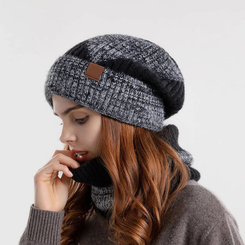 Set aus Mütze und Schal | Gestrickt | Warm | Halswärmer | Winterkopfbedeckung für Frauen