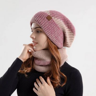 Set aus Mütze und Schal | Gestrickt | Warm | Halswärmer | Winterkopfbedeckung für Frauen
