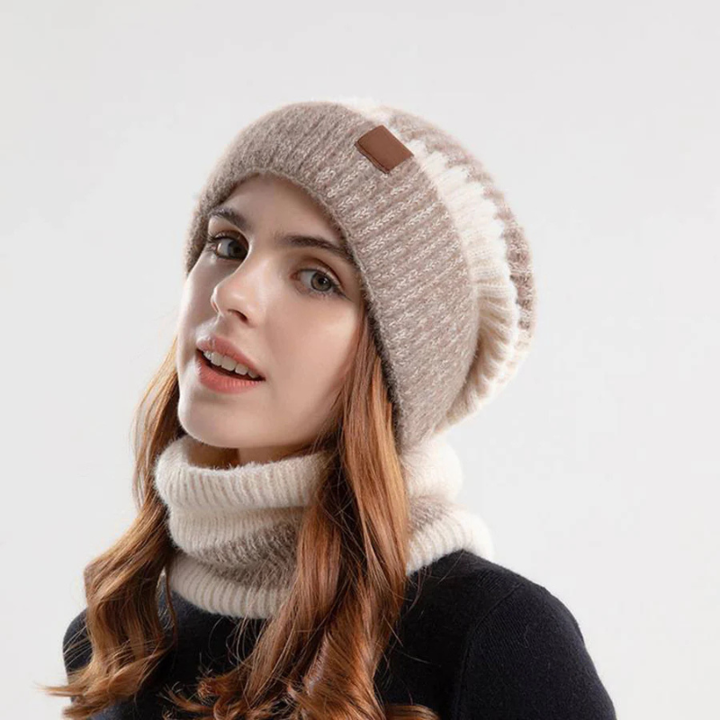 Set aus Mütze und Schal | Gestrickt | Warm | Halswärmer | Winterkopfbedeckung für Frauen
