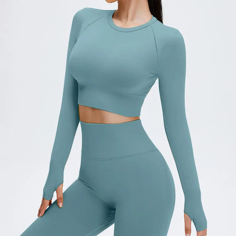 Yoga Set Langarmoberteil Fitnesshose 2-teilig - Atmungsaktiv & Bequem für Frauen
