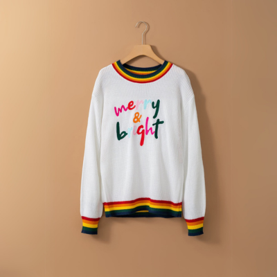 MERRY & BRIGHT Pullover mit geripptem Rundhalsausschnitt