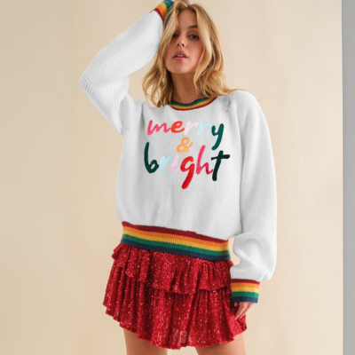 MERRY & BRIGHT Pullover mit geripptem Rundhalsausschnitt