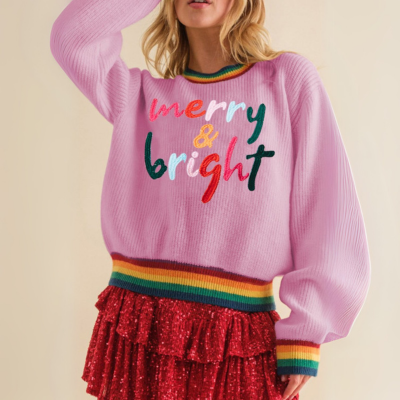 MERRY & BRIGHT Pullover mit geripptem Rundhalsausschnitt