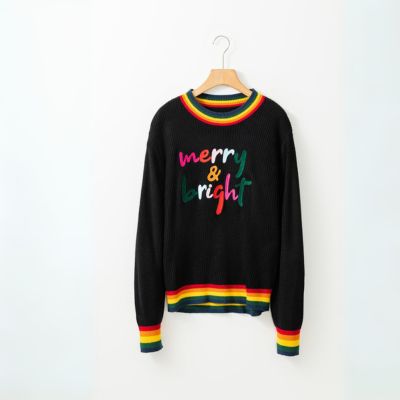 MERRY & BRIGHT Pullover mit geripptem Rundhalsausschnitt
