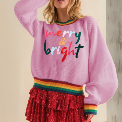 MERRY & BRIGHT Pullover mit geripptem Rundhalsausschnitt
