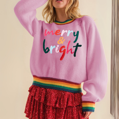 MERRY & BRIGHT Pullover mit geripptem Rundhalsausschnitt