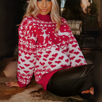 weihnachtliches Element Rollkragenpullover mit langen Ärmeln