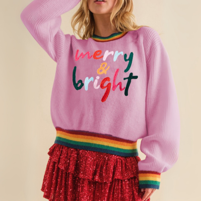 MERRY & BRIGHT Pullover mit geripptem Rundhalsausschnitt