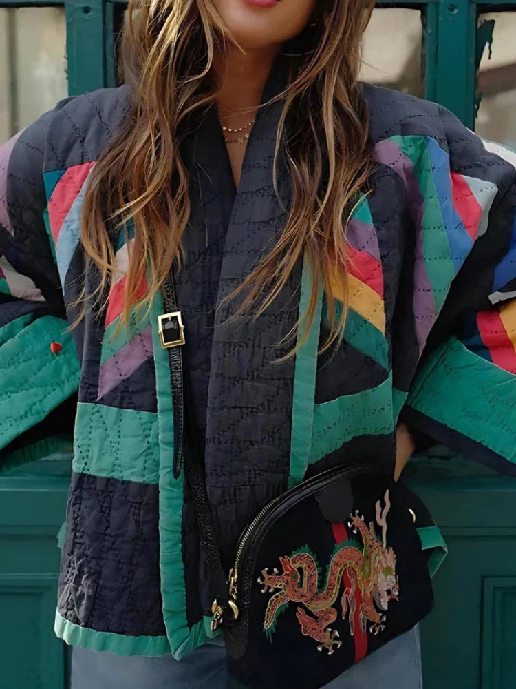 Steppjacke – farbenfrohe Oversize-Jacke für Damen mit offener Vorderseite für den Winter