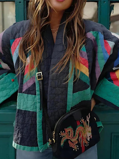 Steppjacke – farbenfrohe Oversize-Jacke für Damen mit offener Vorderseite für den Winter