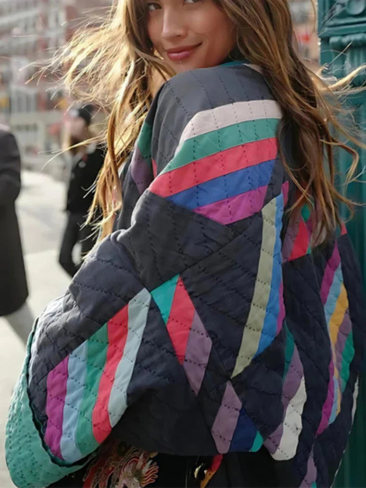 Steppjacke – farbenfrohe Oversize-Jacke für Damen mit offener Vorderseite für den Winter