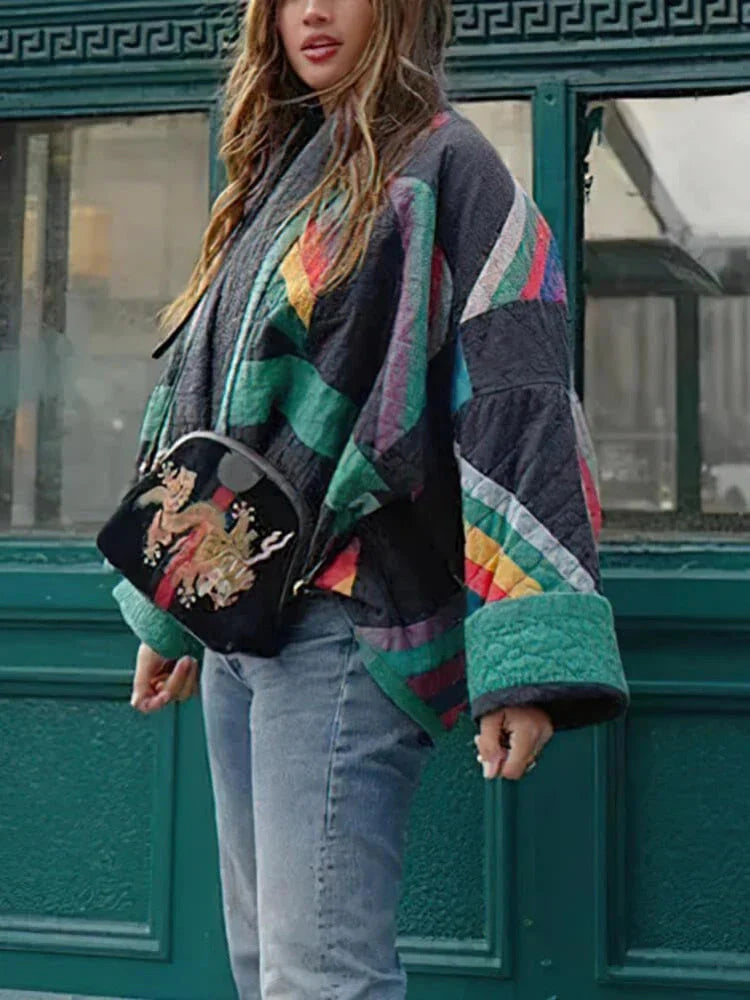 Steppjacke – farbenfrohe Oversize-Jacke für Damen mit offener Vorderseite für den Winter