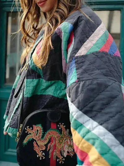 Steppjacke – farbenfrohe Oversize-Jacke für Damen mit offener Vorderseite für den Winter