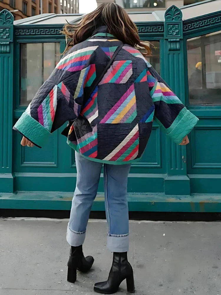 Steppjacke – farbenfrohe Oversize-Jacke für Damen mit offener Vorderseite für den Winter