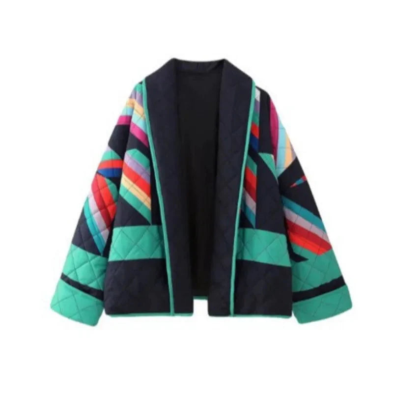 Steppjacke – farbenfrohe Oversize-Jacke für Damen mit offener Vorderseite für den Winter