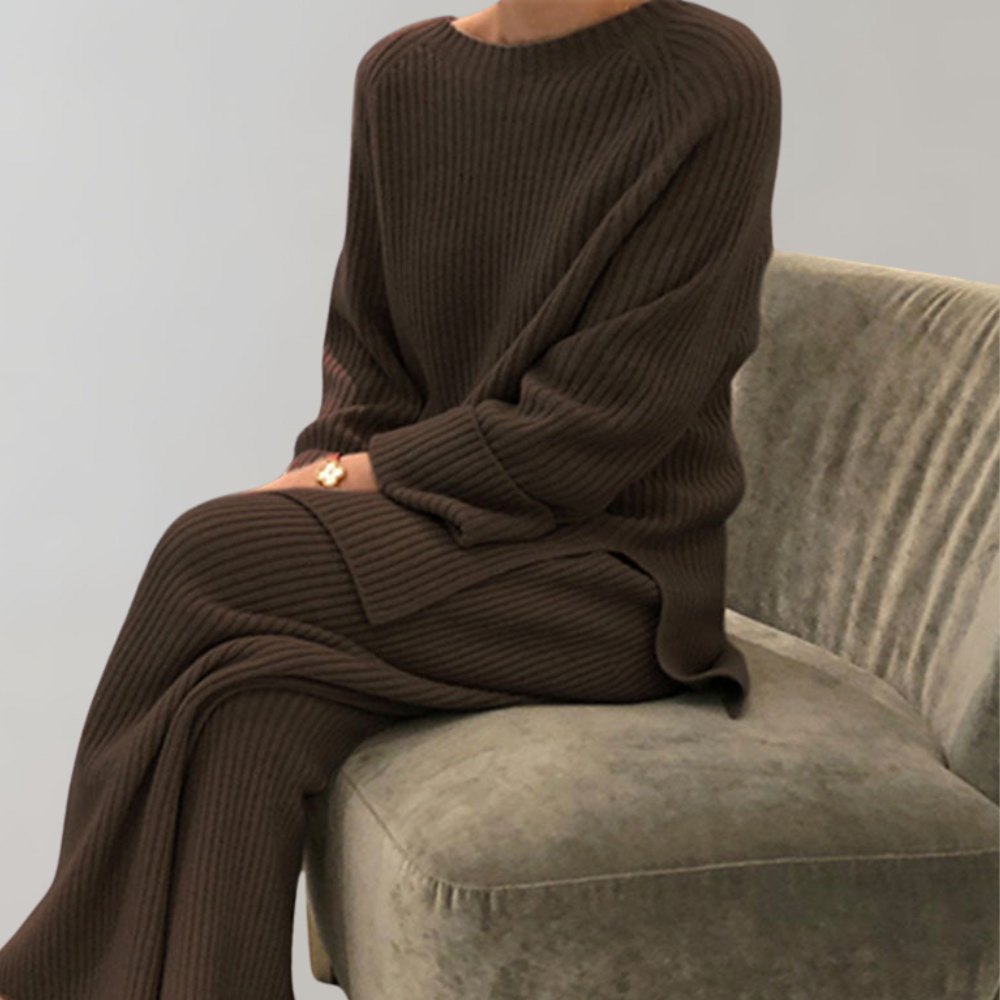 Strick-Lounge-Set - Lange Ärmel - Weites Bein - Zweiteiliges Set - Winterkleidung für Frauen