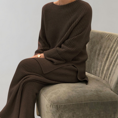 Strick-Lounge-Set - Lange Ärmel - Weites Bein - Zweiteiliges Set - Winterkleidung für Frauen