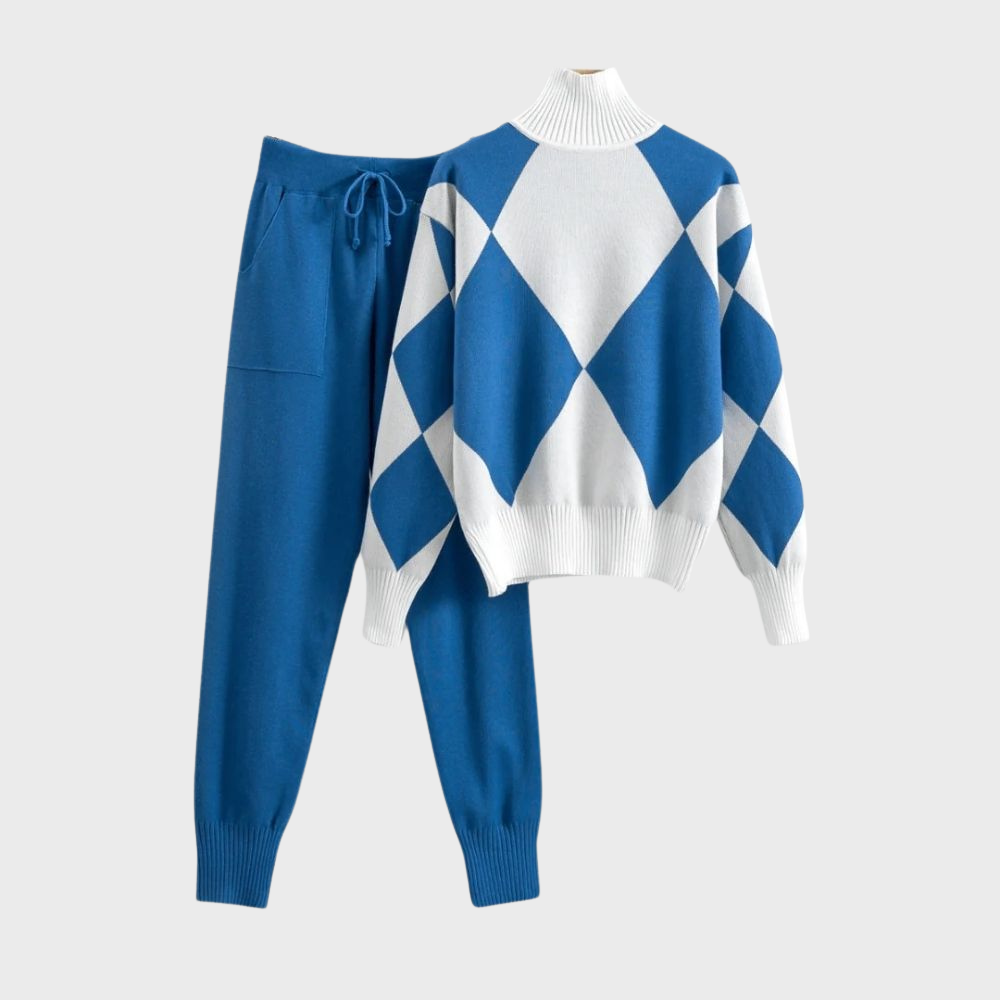 Strick-Lounge-Set | Zweiteilig | Rollkragenpullover | Jogger-Set | Co-Ord Sets Damen