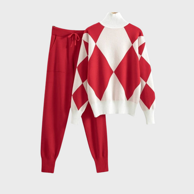 Strick-Lounge-Set | Zweiteilig | Rollkragenpullover | Jogger-Set | Co-Ord Sets Damen