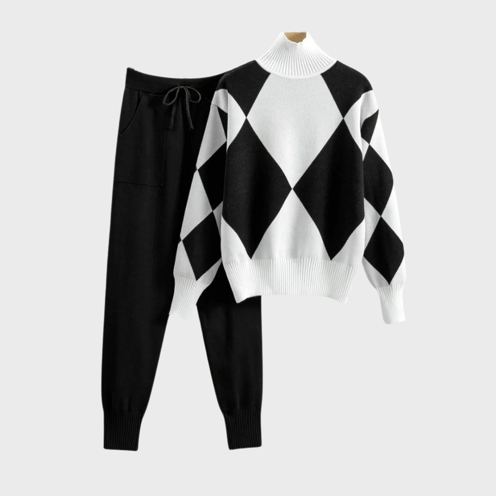 Strick-Lounge-Set | Zweiteilig | Rollkragenpullover | Jogger-Set | Co-Ord Sets Damen
