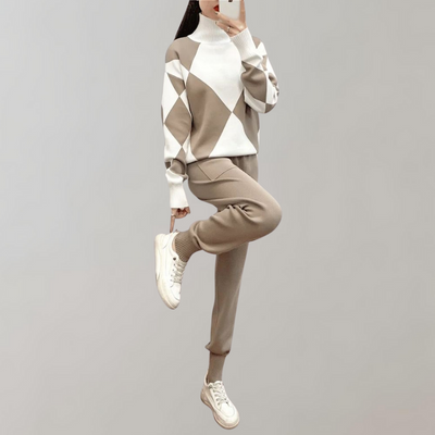 Strick-Lounge-Set | Zweiteilig | Rollkragenpullover | Jogger-Set | Co-Ord Sets Damen