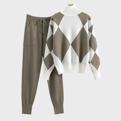 Strick-Lounge-Set | Zweiteilig | Rollkragenpullover | Jogger-Set | Co-Ord Sets Damen