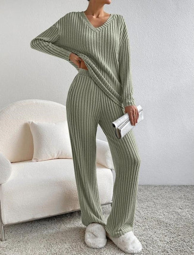 Strick-Loungewear-Set | Gerippt | Langarm | Zweiteiler | Loungewear für Damen