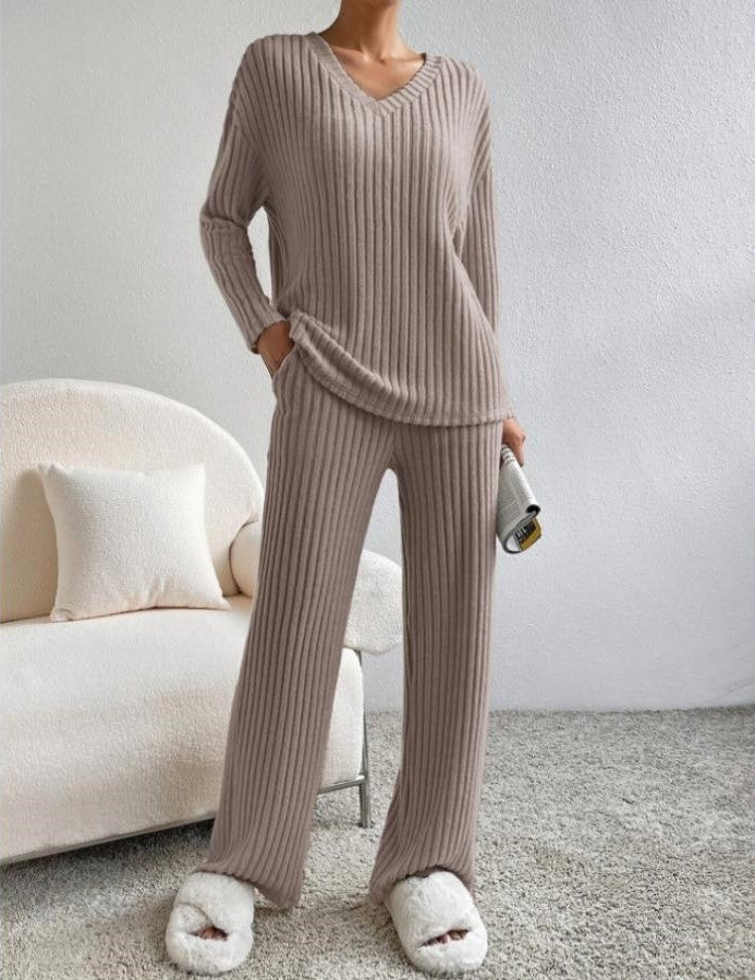 Strick-Loungewear-Set | Gerippt | Langarm | Zweiteiler | Loungewear für Damen
