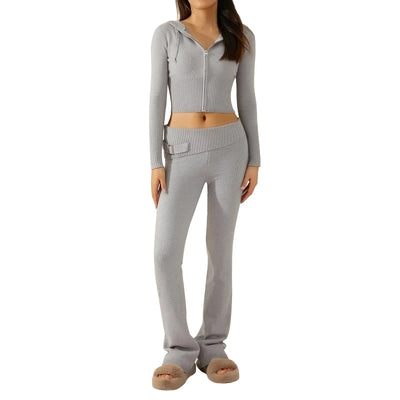 Strick-Loungewear-Set | mit Kapuze | mit Reißverschluss | Zweiteiler aus Strick | Loungewear für Damen