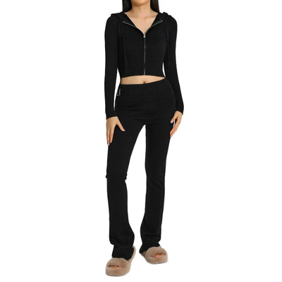 Strick-Loungewear-Set | mit Kapuze | mit Reißverschluss | Zweiteiler aus Strick | Loungewear für Damen