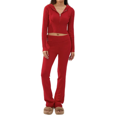Strick-Loungewear-Set | mit Kapuze | mit Reißverschluss | Zweiteiler aus Strick | Loungewear für Damen