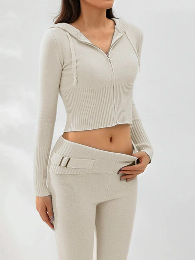 Strick-Loungewear-Set | mit Kapuze | mit Reißverschluss | Zweiteiler aus Strick | Loungewear für Damen