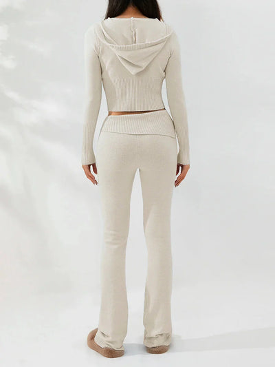 Strick-Loungewear-Set | mit Kapuze | mit Reißverschluss | Zweiteiler aus Strick | Loungewear für Damen