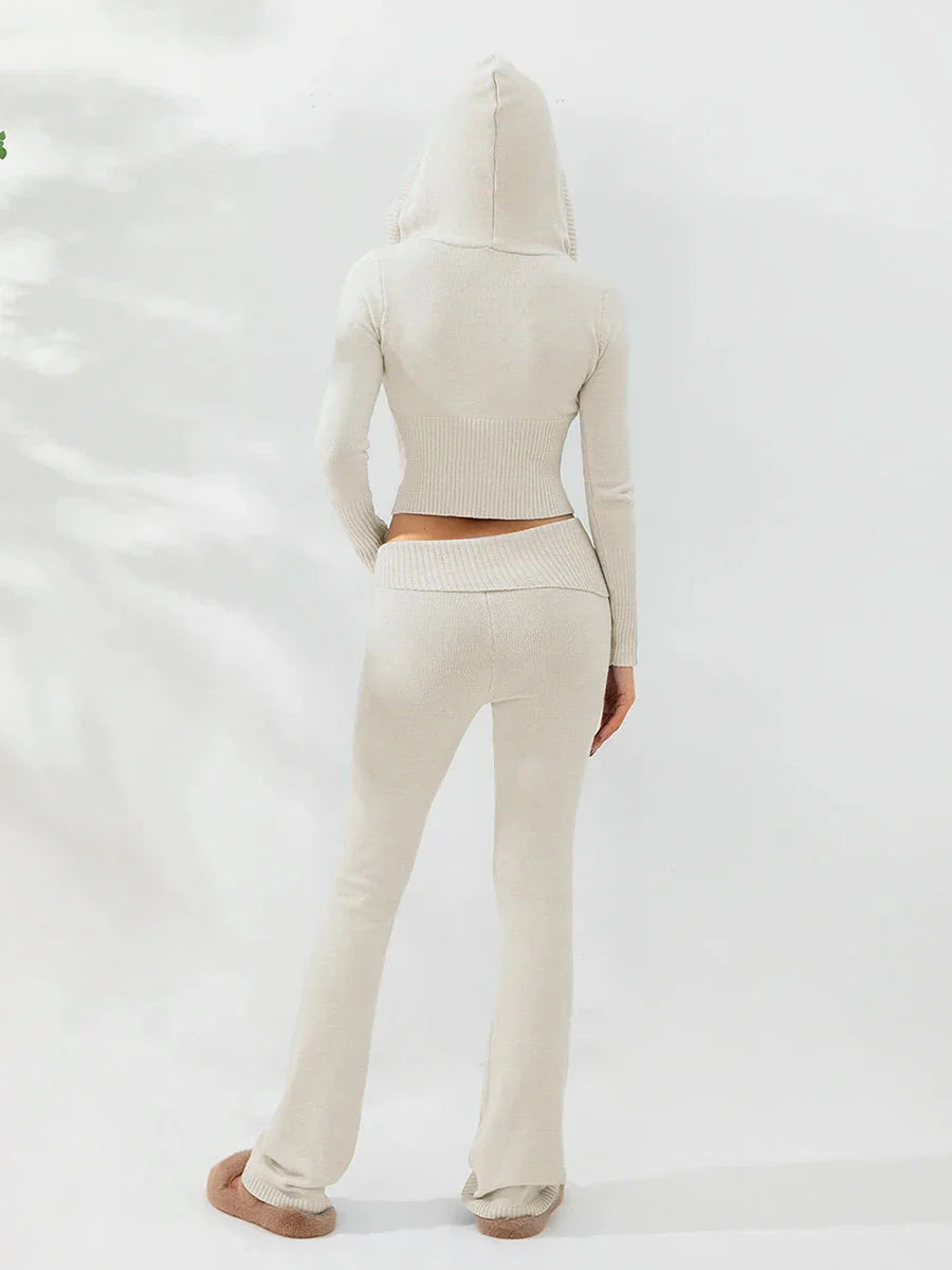 Strick-Loungewear-Set | mit Kapuze | mit Reißverschluss | Zweiteiler aus Strick | Loungewear für Damen