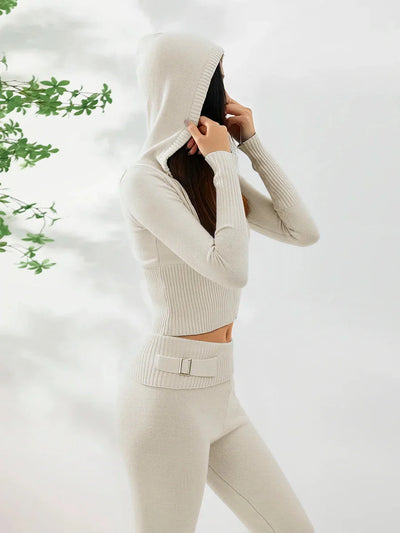 Strick-Loungewear-Set | mit Kapuze | mit Reißverschluss | Zweiteiler aus Strick | Loungewear für Damen