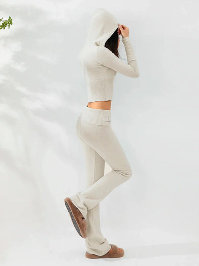 Strick-Loungewear-Set | mit Kapuze | mit Reißverschluss | Zweiteiler aus Strick | Loungewear für Damen
