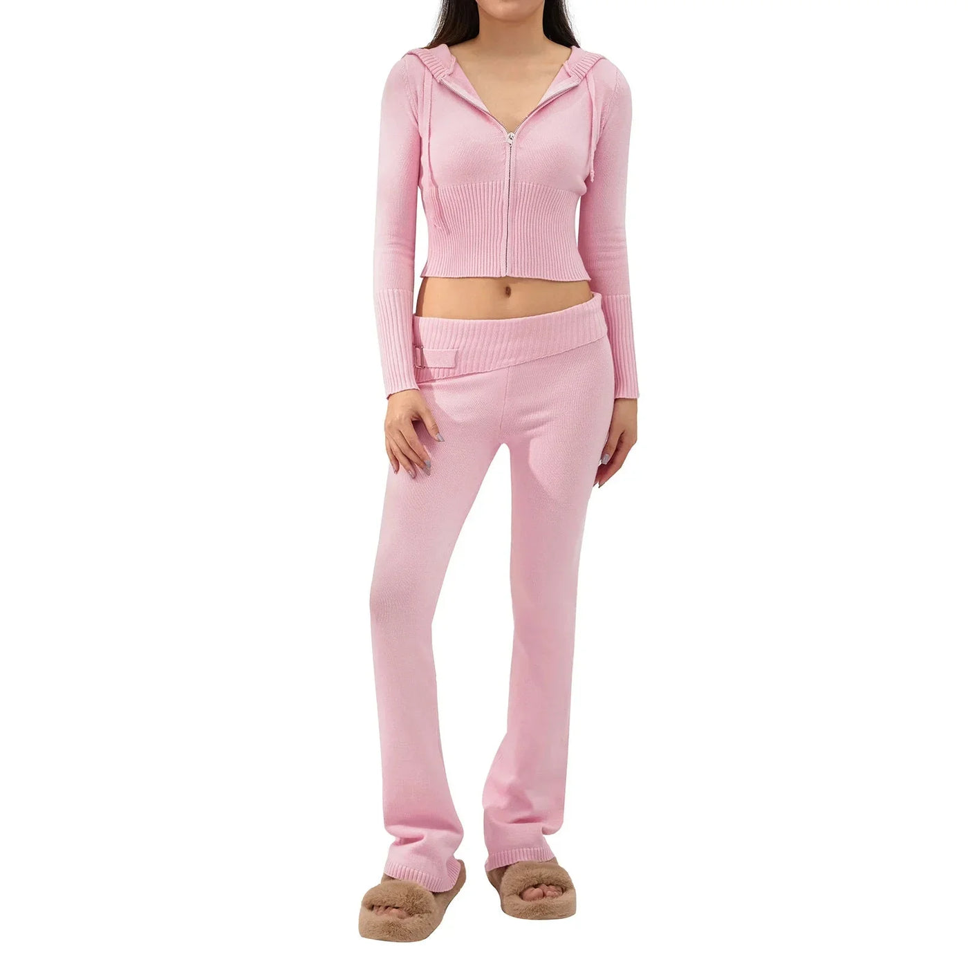 Strick-Loungewear-Set | mit Kapuze | mit Reißverschluss | Zweiteiler aus Strick | Loungewear für Damen
