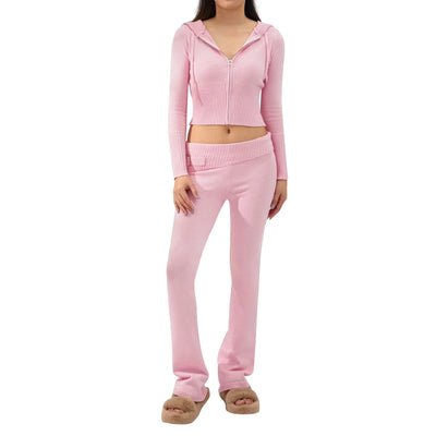 Strick-Loungewear-Set | mit Kapuze | mit Reißverschluss | Zweiteiler aus Strick | Loungewear für Damen
