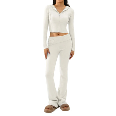 Strick-Loungewear-Set | mit Kapuze | mit Reißverschluss | Zweiteiler aus Strick | Loungewear für Damen