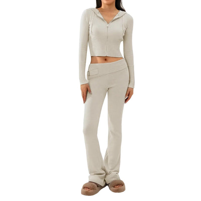 Strick-Loungewear-Set | mit Kapuze | mit Reißverschluss | Zweiteiler aus Strick | Loungewear für Damen