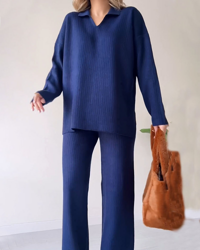 Strick-Set | Weite Hosenbeine | Oversize-Pullover | Loungewear-Set | Strick-Set für Damen