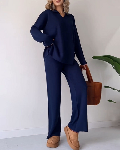 Strick-Set | Weite Hosenbeine | Oversize-Pullover | Loungewear-Set | Strick-Set für Damen