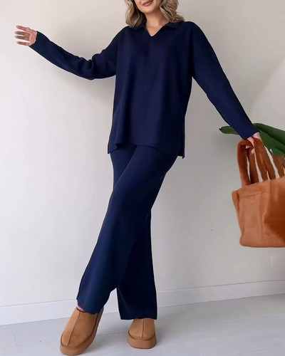 Strick-Set | Weite Hosenbeine | Oversize-Pullover | Loungewear-Set | Strick-Set für Damen
