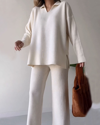 Strick-Set | Weite Hosenbeine | Oversize-Pullover | Loungewear-Set | Strick-Set für Damen