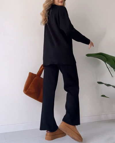 Strick-Set | Weite Hosenbeine | Oversize-Pullover | Loungewear-Set | Strick-Set für Damen
