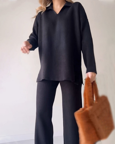 Strick-Set | Weite Hosenbeine | Oversize-Pullover | Loungewear-Set | Strick-Set für Damen