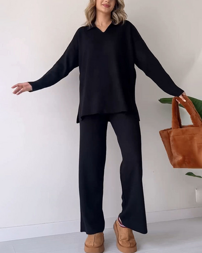 Strick-Set | Weite Hosenbeine | Oversize-Pullover | Loungewear-Set | Strick-Set für Damen