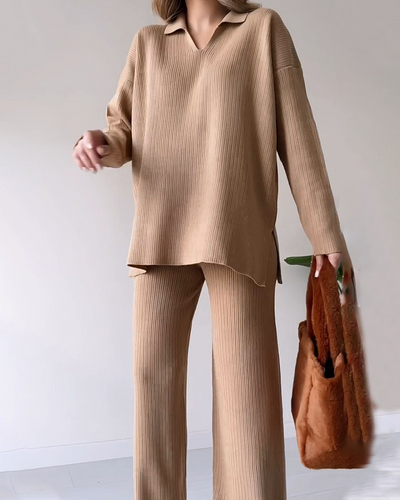 Strick-Set | Weite Hosenbeine | Oversize-Pullover | Loungewear-Set | Strick-Set für Damen
