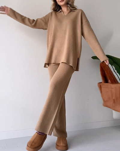 Strick-Set | Weite Hosenbeine | Oversize-Pullover | Loungewear-Set | Strick-Set für Damen